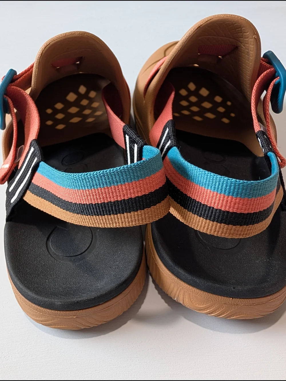 Chaco Chillos Clog Mules Camel Brown Colorblock Teal Pink Strap Mens Size 10